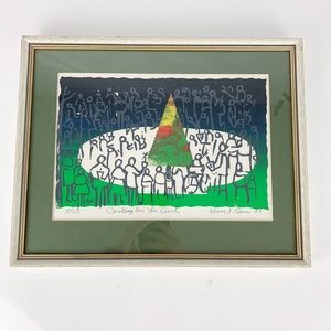 Vintage Christmas Caroling On Circle Henry J Evans Print 84 4/25 Signed Framed